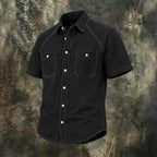Washed Short-Sleeve Denim Shirt — unified background