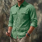 Acid-Wash Long-Sleeve Denim Shirt — unified background