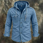 Acid-Wash Mandarin-Collar Shirt — unified background