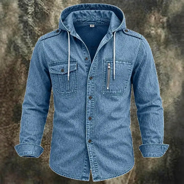 Acid-Wash Mandarin-Collar Shirt
