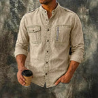 Acid-Wash Long-Sleeve Denim Shirt — unified background