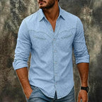 Acid-Wash Long-Sleeve Denim Shirt — unified background
