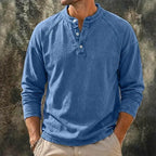 Washed Long-Sleeve Henley Shirt — unified background
