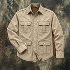 Acid-Wash Long-Sleeve Denim Shirt — unified background