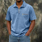 Acid-Wash Zip-Pocket Polo Shirt — unified background