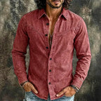 Acid-Wash Long-Sleeve Denim Shirt — unified background