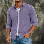 Washed Long-Sleeve Denim Shirt — unified background