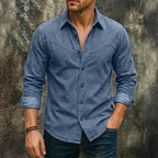 Acid-Wash Long-Sleeve Denim Shirt — unified background