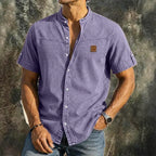 Washed Short-Sleeve Denim Shirt — unified background