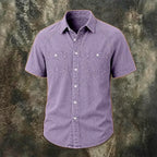 Acid-Wash Short-Sleeve Denim Shirt — unified background