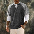 Color-Block Patchwork Henley Shirt — unified background