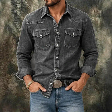 Acid-Wash Long-Sleeve Denim Shirt