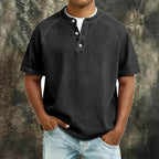 Acid-Wash Short-Sleeve Henley Shirt — unified background