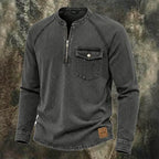 Distressed Acid-Wash Henley Shirt — unified background