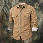 Long-Sleeve Denim Shirt — unified background
