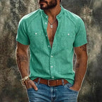 Acid-Wash Mandarin-Collar Shirt — unified background