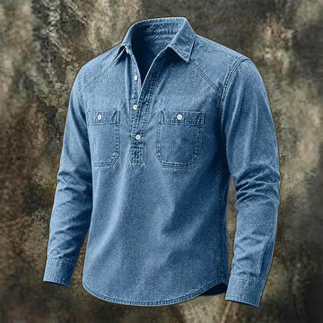 Acid-Wash Long-Sleeve Denim Shirt
