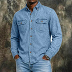 Acid-Wash Long-Sleeve Denim Shirt — unified background