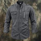 Acid-Wash Mandarin-Collar Shirt — unified background