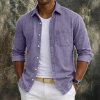 Washed Long-Sleeve Denim Shirt — unified background