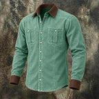 Acid-Wash Long-Sleeve Denim Shirt — unified background