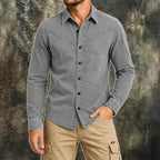 Washed Long-Sleeve Denim Shirt — unified background