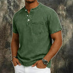 Acid-Wash Short-Sleeve Henley Shirt — unified background