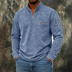 Acid-Wash Zip-Pocket Polo Shirt — unified background