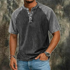 Color-Block Patchwork Henley Shirt — unified background