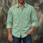 Acid-Wash Long-Sleeve Denim Shirt — unified background