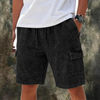 Acid-Wash Drawstring Cargo Shorts — unified background