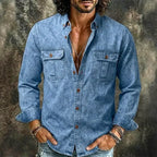 Long-Sleeve Denim Shirt — unified background
