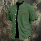Acid-Wash Mandarin-Collar Shirt — unified background