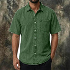 Washed Short-Sleeve Denim Shirt — unified background