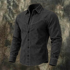 Washed Long-Sleeve Denim Shirt — unified background
