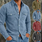 Washed Long-Sleeve Denim Shirt — unified background