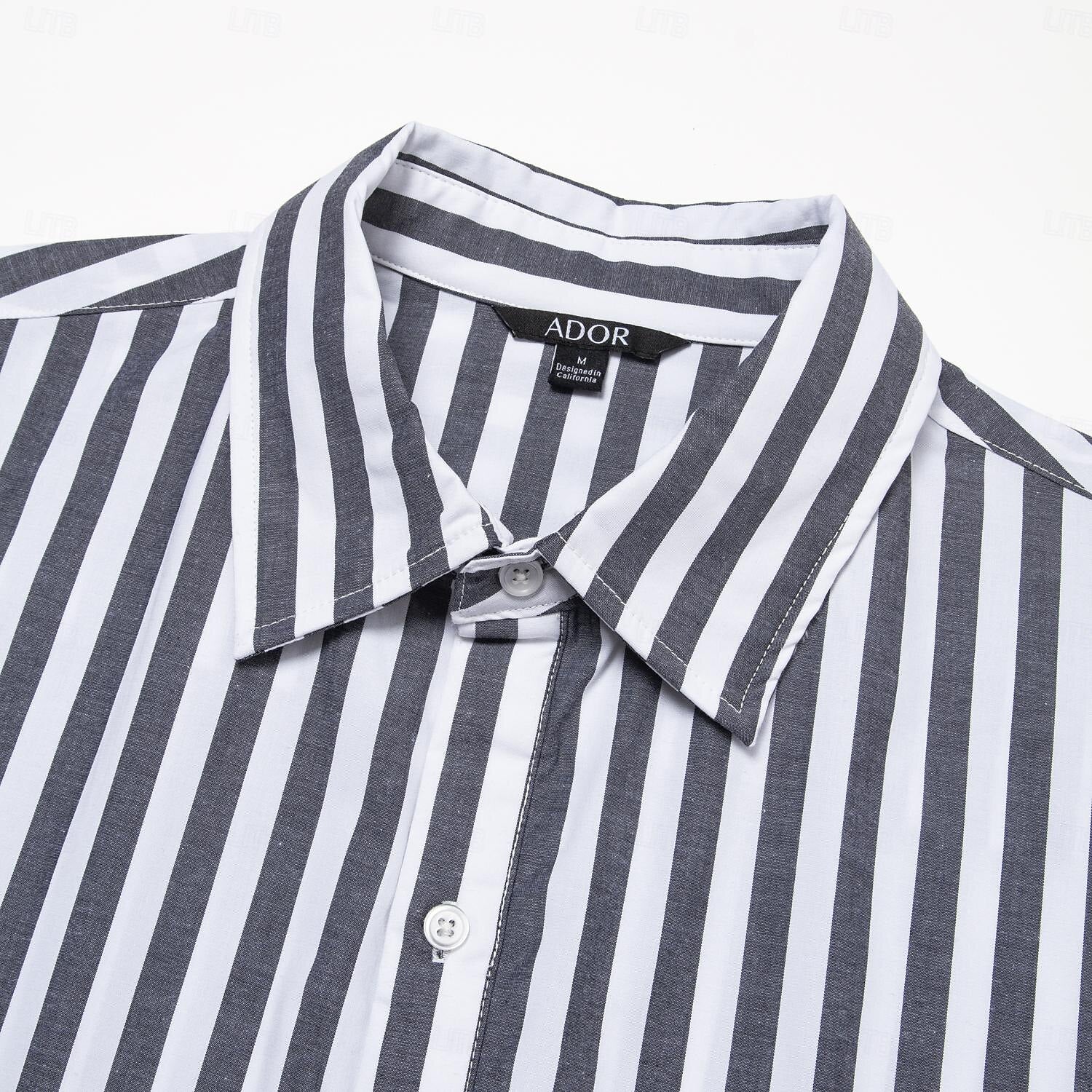 100% Cotton Stripes Lapel Dress Shirt - oukumen