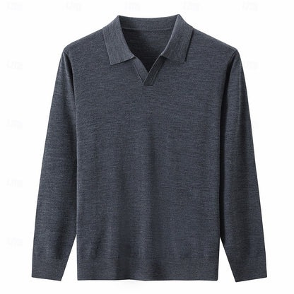 100% Wool Knit V Neck Turndown  Pullover Sweater - oukumen