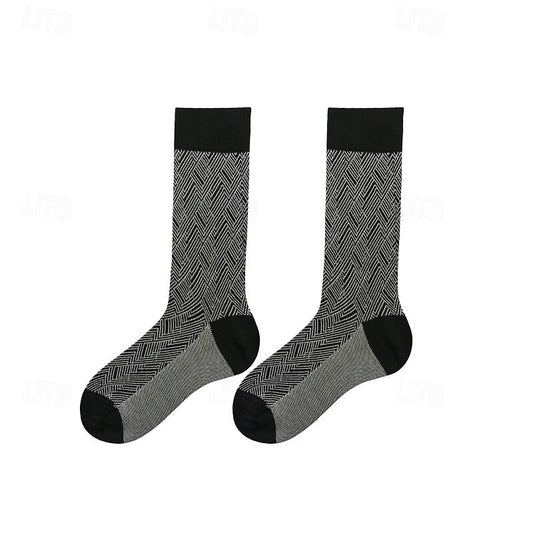 1 Pair Socks Black Color Plaid - oukumen