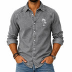 Embroidered Acid-Wash Denim Shirt
