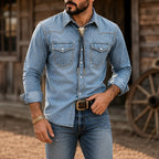 Acid-Wash Long-Sleeve Denim Shirt