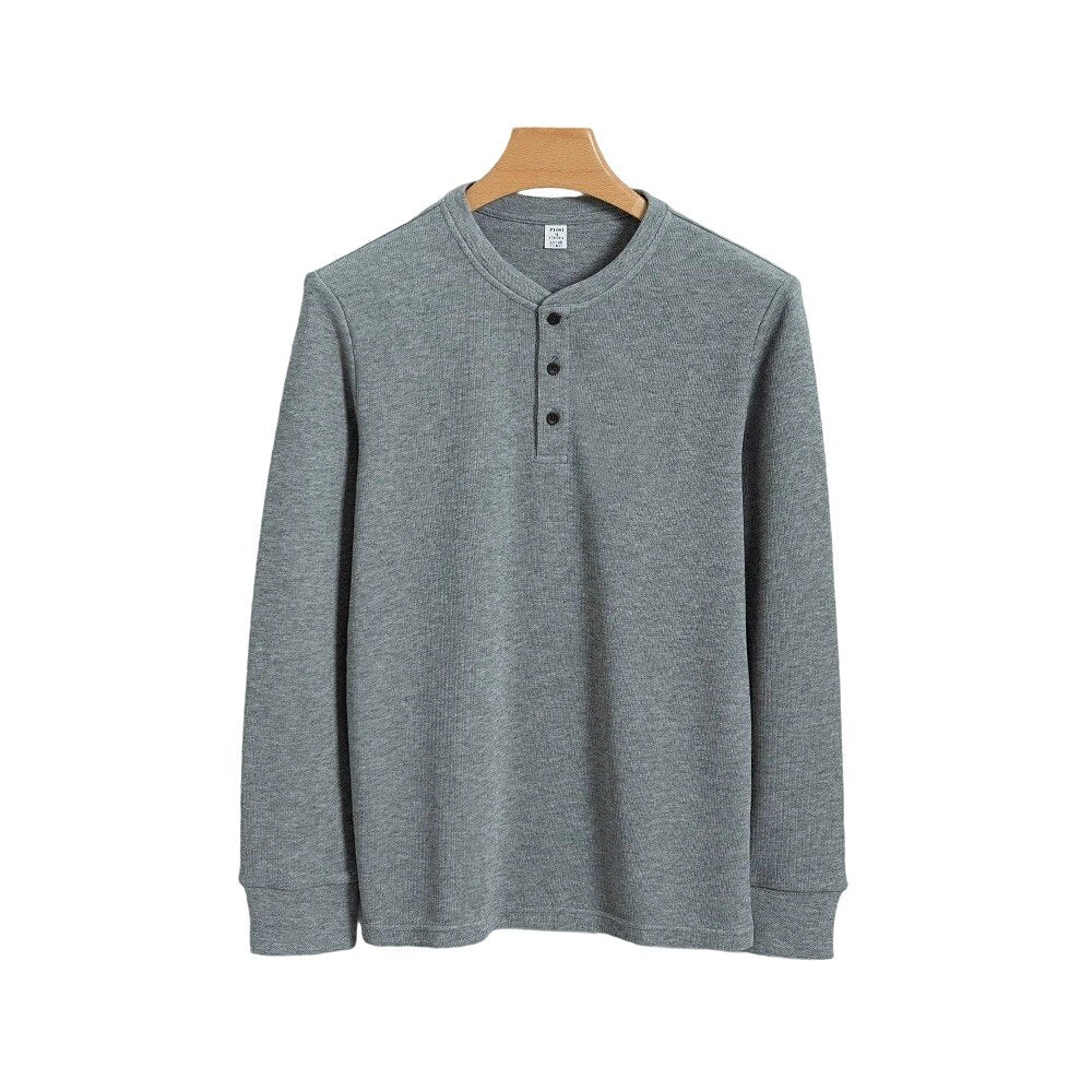 Cotton Waffle Long Sleeve Henley T-Shirt