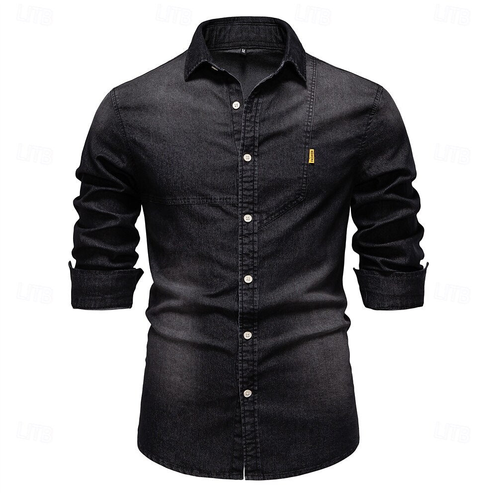 Long Sleeve Solid Color Denim Shirt