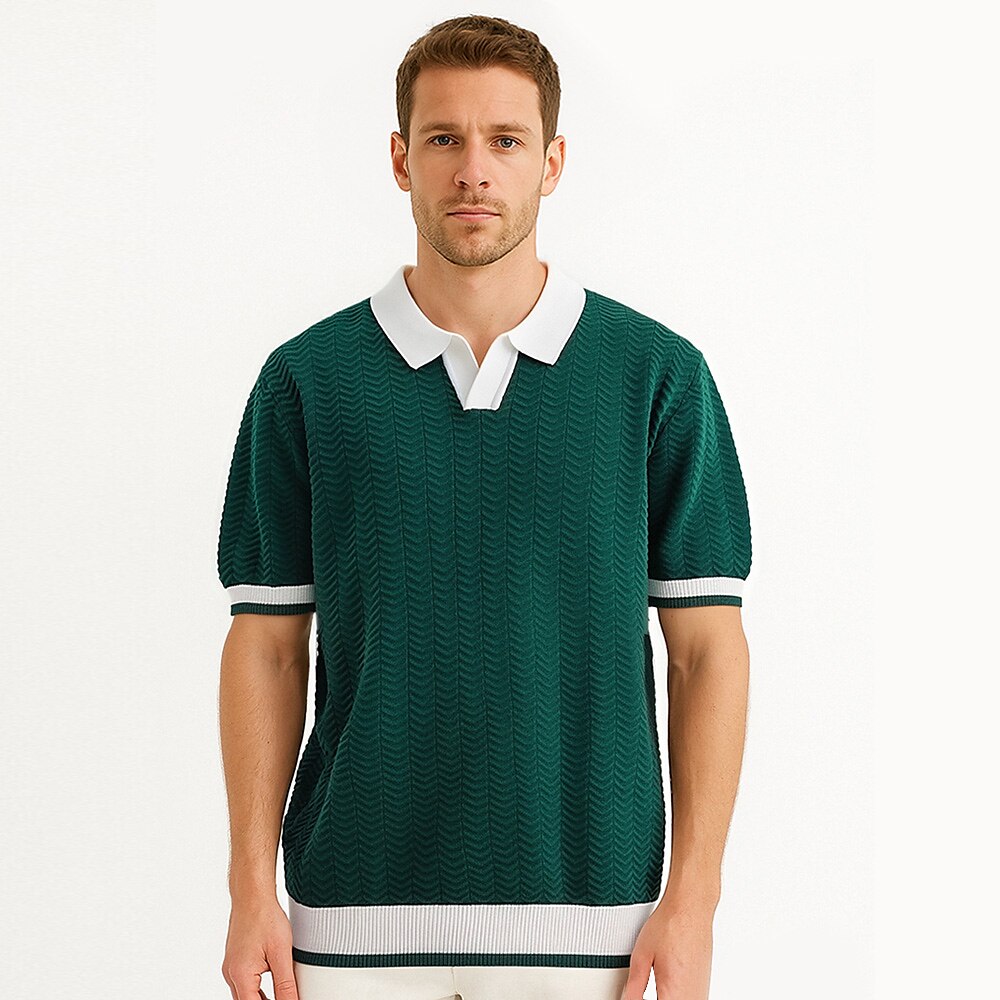 Navy Blue Textured Jacquard Polo Shirt