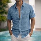 Washed Short-Sleeve Denim Shirt