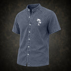 Washed Mandarin-Collar Denim Shirt