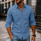 Acid-Wash Long-Sleeve Denim Shirt