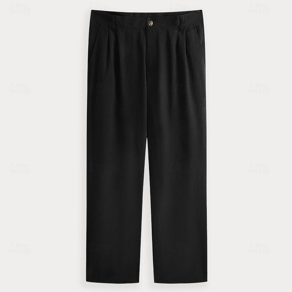 Men's Linen Pants Trousers Black - oukumen