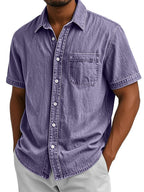 Washed Short-Sleeve Denim Shirt
