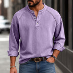 Acid-Wash Long-Sleeve Henley Shirt